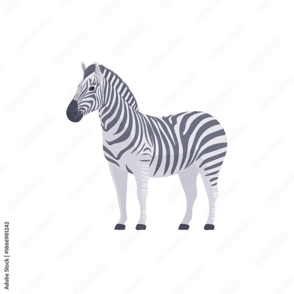 Obraz premium Zebra in a clean 2D flat vector icon style, minimal and simple, set on a plain white background.