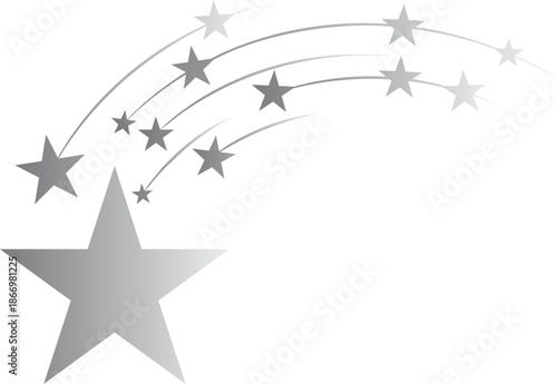 Silver shooting stars streaking across white background starburst