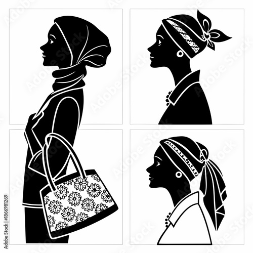 Silhouettes of women with headscarves