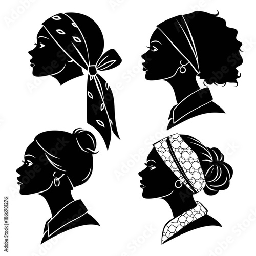 Silhouettes of women in headscarves