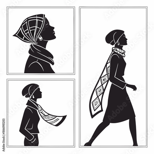 Silhouettes of women with scarves