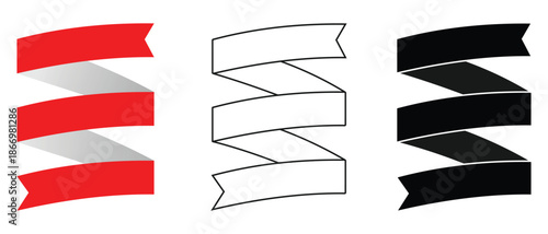 Red satin bow ribbon scroll isolated vector icon. Ribbon scroll isolated fill and line style. Red ribbon on a white background. Vector illustration. 