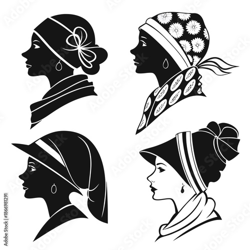 Silhouettes of women in traditional headwear