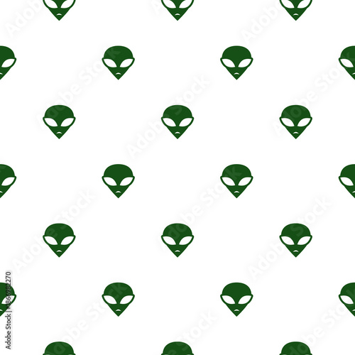 Extraterrestrial alien face seamless pattern isolated on white background