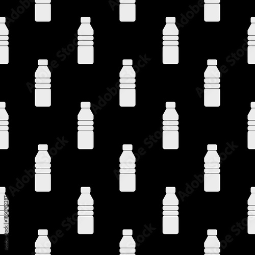 Plastic bottle seamless pattern isolated on black background