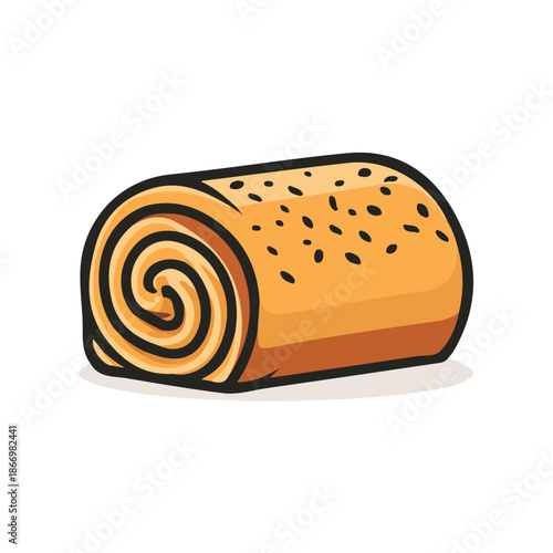 Poppy Seed Roll in a clean 2D flat vector icon style, minimal and simple, set on a plain white background.