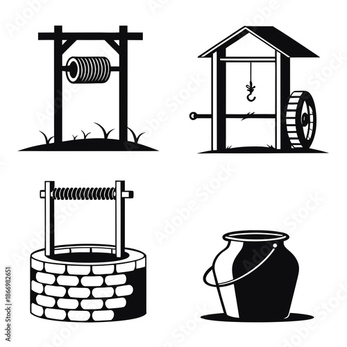 Traditional water well illustrations
