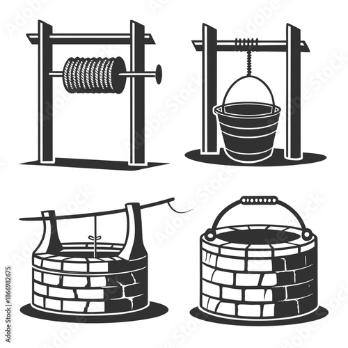 Traditional water well illustrations