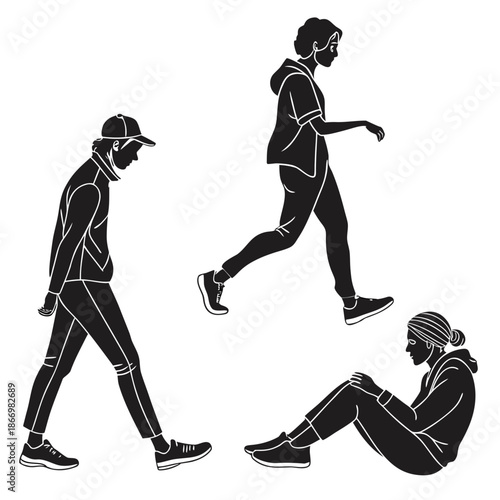 Silhouettes of people engaged in physical activities