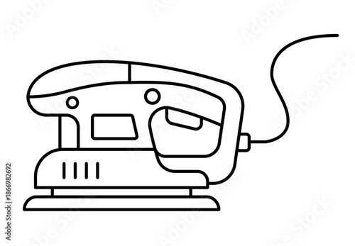 Orbital sander icon. Editable stroke outline icon for surface smoothing, wood finishing, and renovation work.