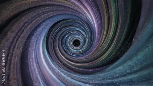 A mesmerizing abstract spiral vortex with iridescent colors leading to a dark center, creating a sense of infinite depth and motion.