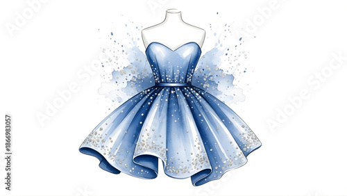 Elegant blue strapless short dress with sparkling accents, perfect for parties and special occasions
