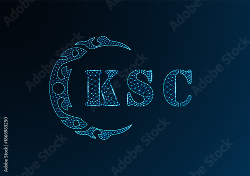 Low poly letter logo KSC design. KSC letter logo low poly vector design on blue color gradient background. KSC logo low poly design