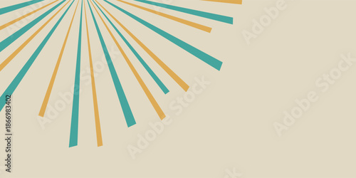Abstract background with radiating lines in teal and orange on a light beige backdrop.