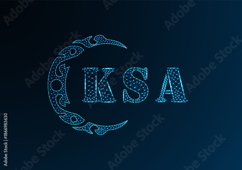 Low poly letter logo KSA design. KSA letter logo low poly vector design on blue color gradient background. KSA logo low poly design