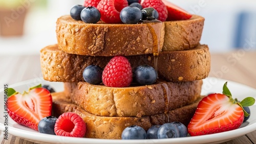 Stack of French Toast with Fresh Berries.