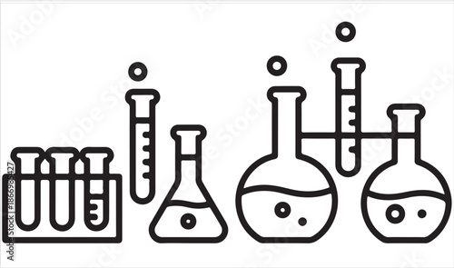 Laboratory science equipment icons set test tubes flasks beakers outline illustration