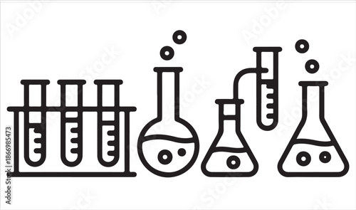 Chemistry lab glassware outline icon set test tubes flasks and beakers vector