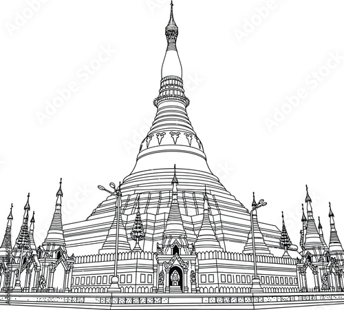 Buddhist temple pagoda illustration