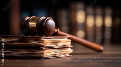 subjectivity. A wooden gavel on case files at a dark desk with a bookshelf background. pitch deck slides, case study pages, designed for corporate presentation decks and stakeholder reports.