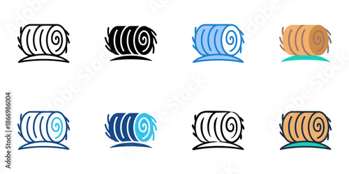 Hay bales icons set multiple style collection. Editable stroke 
