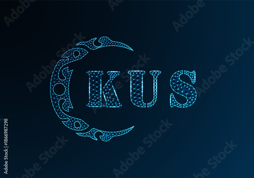 Low poly letter logo KUS design. KUS letter logo low poly vector design on blue color gradient background. KUS logo low poly design