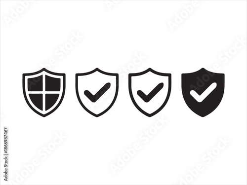 Set of security shield icons, Security shield symbols. Vector illustration. check mark and padlock isolated