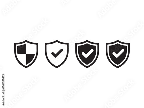 Set of security shield icons, Security shield symbols. Vector illustration. check mark and padlock isolated