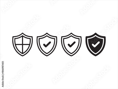 Set of security shield icons, Security shield symbols. Vector illustration. check mark and padlock isolated