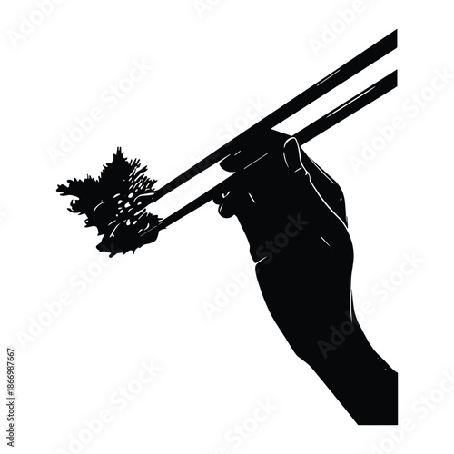 Hand Holding Sushi With Chopsticks Silhouette