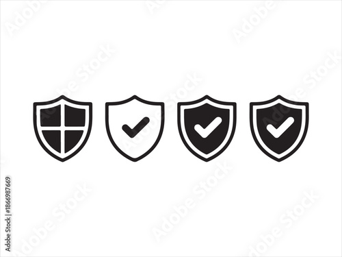 Set of security shield icons, Security shield symbols. Vector illustration. check mark and padlock isolated