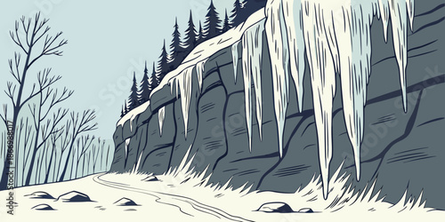 Winter landscape with icicles