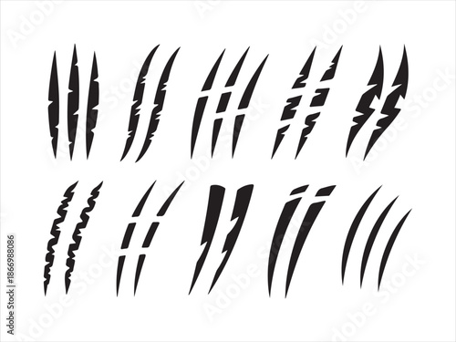 A collection of various black monster claw scratches vector. Animal Scratch Marks Vector Set. Claw Slash Silhouette vector illustration
