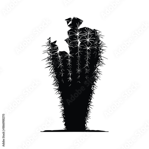 Black silhouette of a cactus plant with thorns