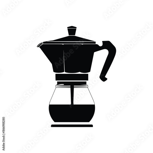 Black and white moka pot coffee maker silhouette