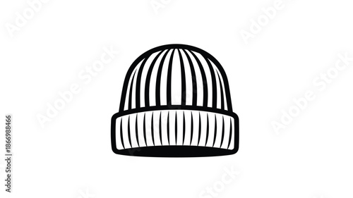 A black and white illustration of a knitted beanie hat silhouette