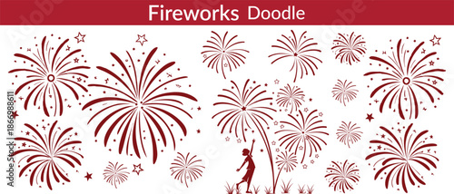 Fireworks on white background, fireworks clipart no background, icon, vector, illustration for Xmas, new year, holiday, birthday, anniversary, victory, party, carnival, 4th of July, printable banner