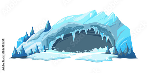 Ice cave in a snowy mountain landscape