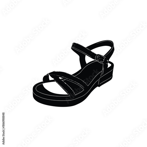 Black sandal shoe with ankle strap isolated