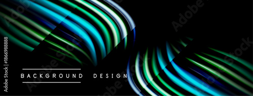 Abstract flowing lines create dynamic visual effect. Dark background emphasizes vibrant color gradients, modern design element.