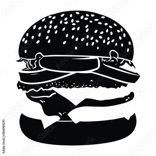 Black and white burger silhouette with toppings