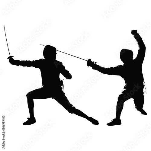 Silhouettes of Two People Fencing with Foils