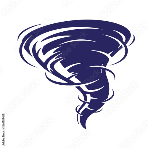 darkblue stylized tornado illustration with swirling winds and a funnel cloud  weather symbol