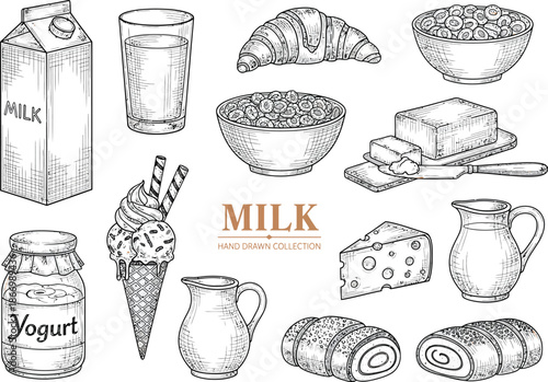 Assortment of dairy products and baked goods collection