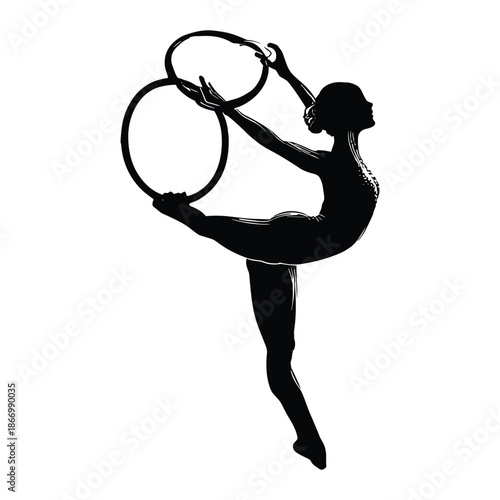 Silhouette of rhythmic gymnast holding hoops pose