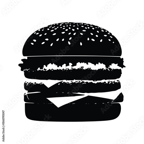 Black and white silhouette cheeseburger with lettuce