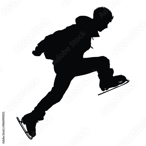 Silhouette of Male Ice Skater Jumping