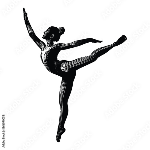 Ballet dancer in arabesque pose black silhouette