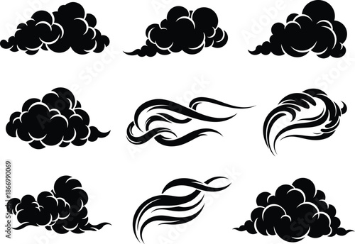 Collection of black smoke and cloud illustrations
