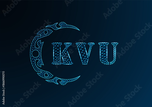 Low poly letter logo KVU design. KVU letter logo low poly vector design on blue color gradient background. KVU logo low poly design